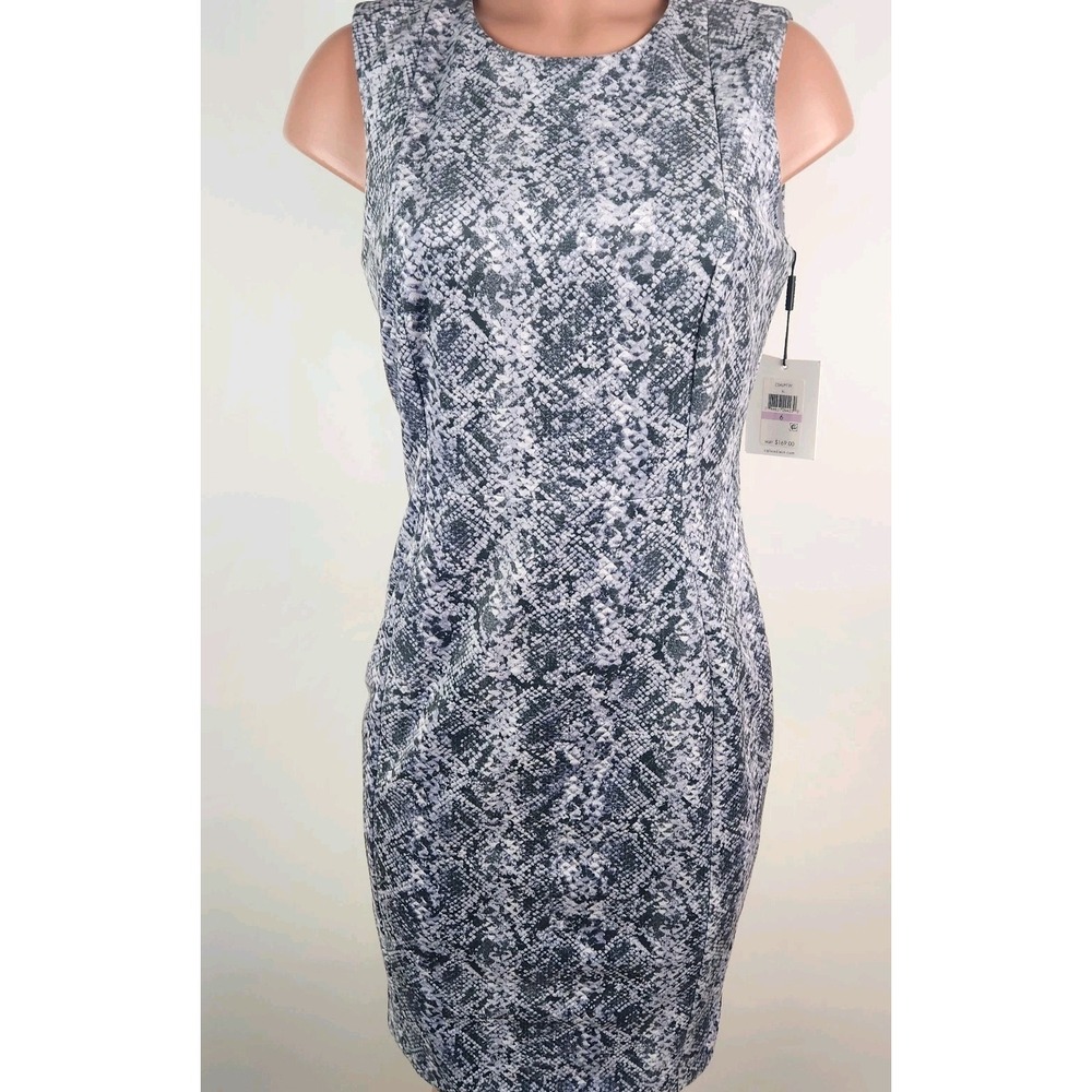 Calvin Klein Sheath Dress Size 6 Gray Green Sleeveless Back Zipper Career‎